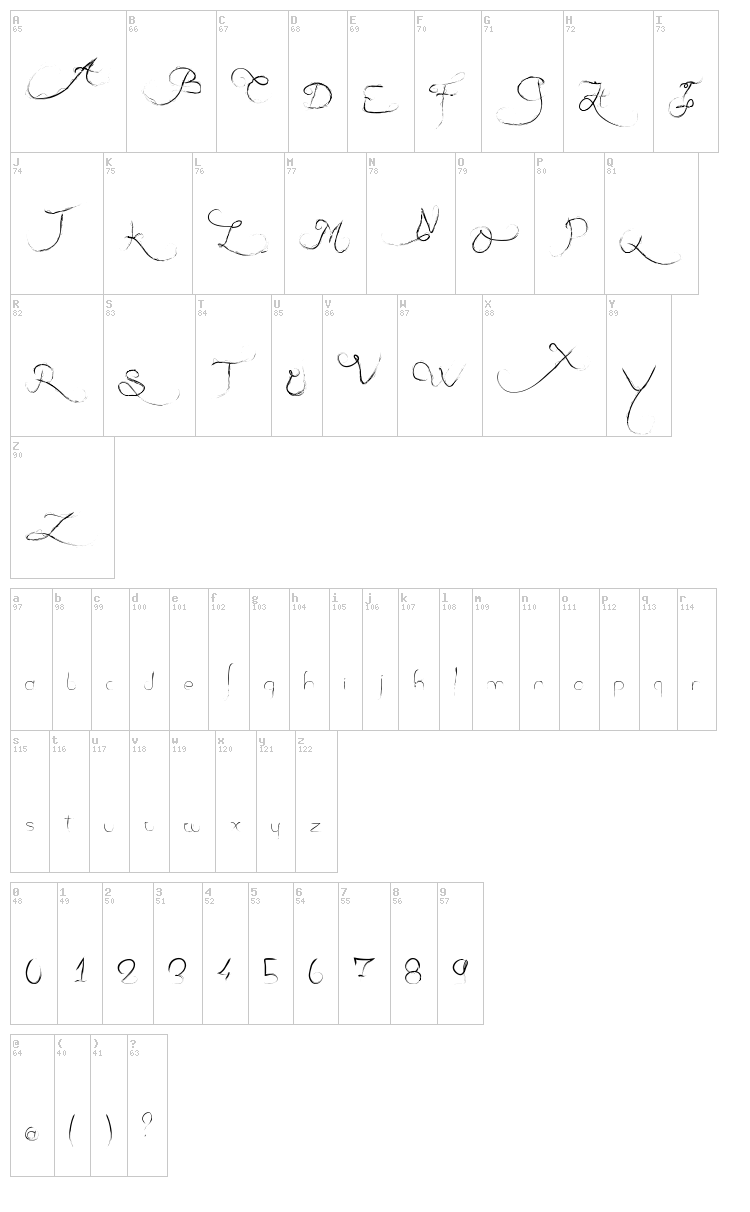 Lady Solarus Queen 1789 font map